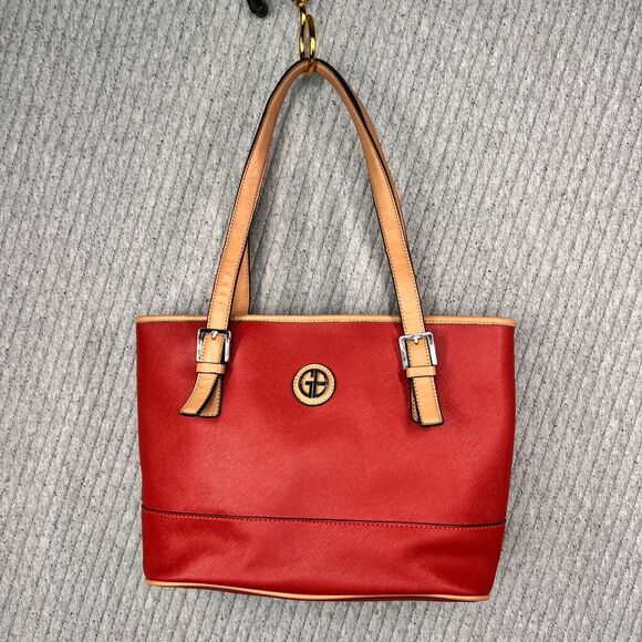 Giani Bernini Red Saffiano Tote Faux Textured‎ Leather Pockets Medium Classic - Picture 1 of 10